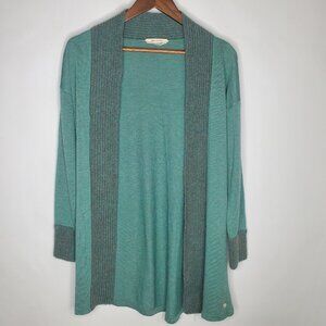 Skunkfunk Womens Green Open Cardigan Recycled Polyester Ribbed Layering Boho